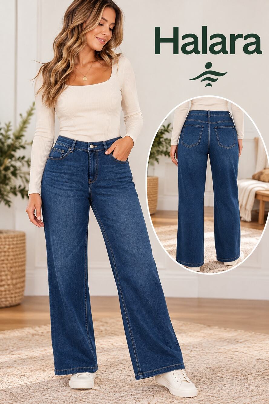 Halara Womens Large Wide Leg Jeans NWT Blue Denim Relaxed Fit